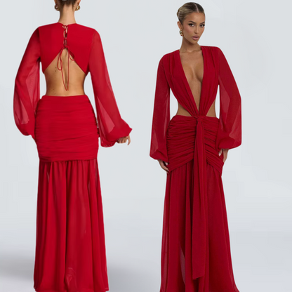 Valentina Satin Maxi Dress – Red Wine