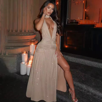 Model wearing dress at elegant event
