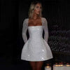 Aria Bow Mini Dress – Backless Long Sleeve A-Line Party Dress
