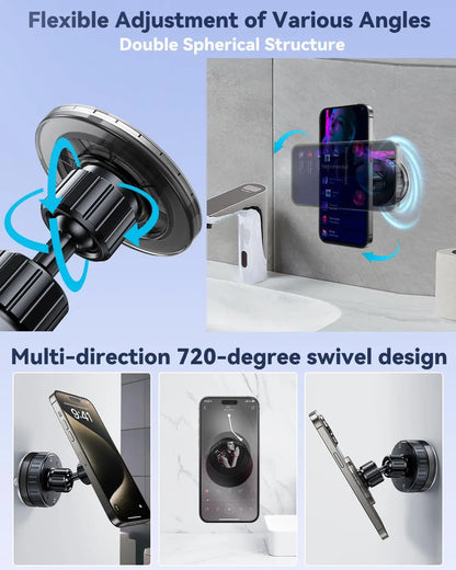 "Waterproof Magnetic Shower Phone Holder – 360° Suction Mount for Bathroom & Mirror Viewing"