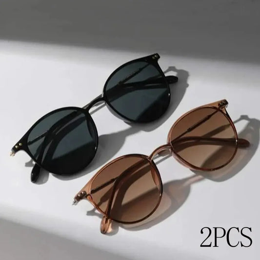 Vintage Cat-Eye Sunglasses Set – 2 Pairs of Small Round Retro Shades for Men & Women