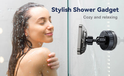 "Waterproof Magnetic Shower Phone Holder – 360° Suction Mount for Bathroom & Mirror Viewing"