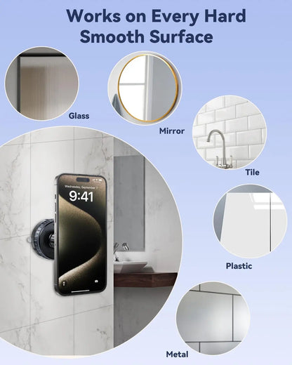 "Waterproof Magnetic Shower Phone Holder – 360° Suction Mount for Bathroom & Mirror Viewing"