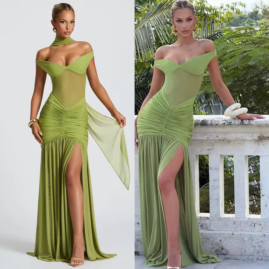 Selene Maxi Dress in Olive – Elegant Backless Summer Dress for Women