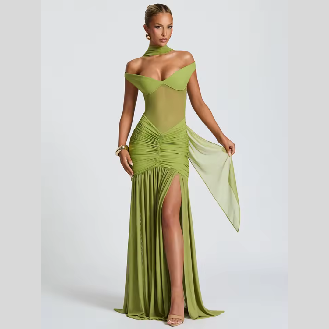 Selene Maxi Dress in Olive – Elegant Backless Summer Dress for Women