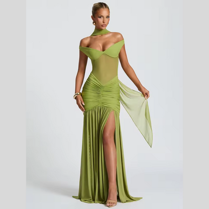 Selene Maxi Dress in Olive – Elegant Backless Summer Dress for Women