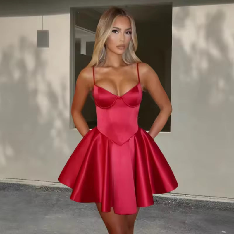 Scarlett Red Mini Dress – Spaghetti Strap Party Outfit
Sexy Slim A-Line Red Mini Dress for Women
Elegant Red Cocktail Dress – Front View
