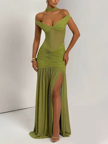 Selene Maxi Dress in Olive – Elegant Backless Summer Dress for Women