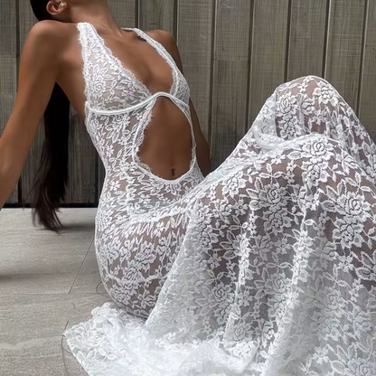 Isla White Bikini with Sheer Lace Skirt – Resort Vacation Wear