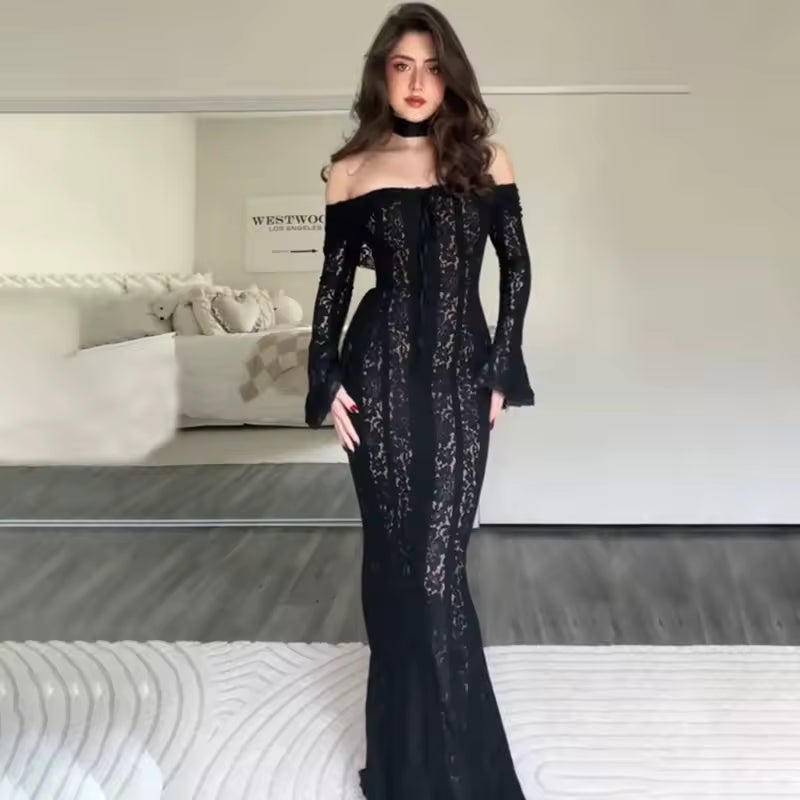 Elena Lace Strapless Maxi Dress – Off Shoulder Chic Style