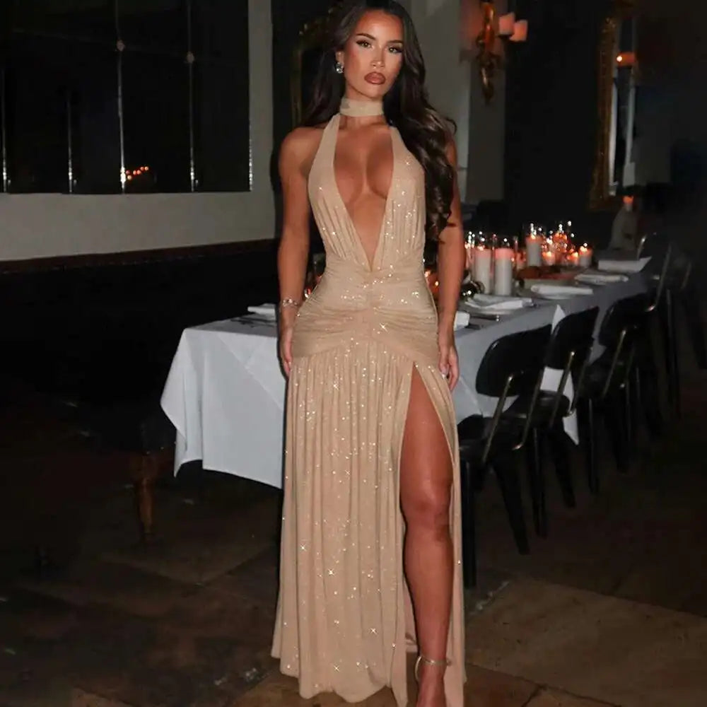 Model wearing dress at elegant event
