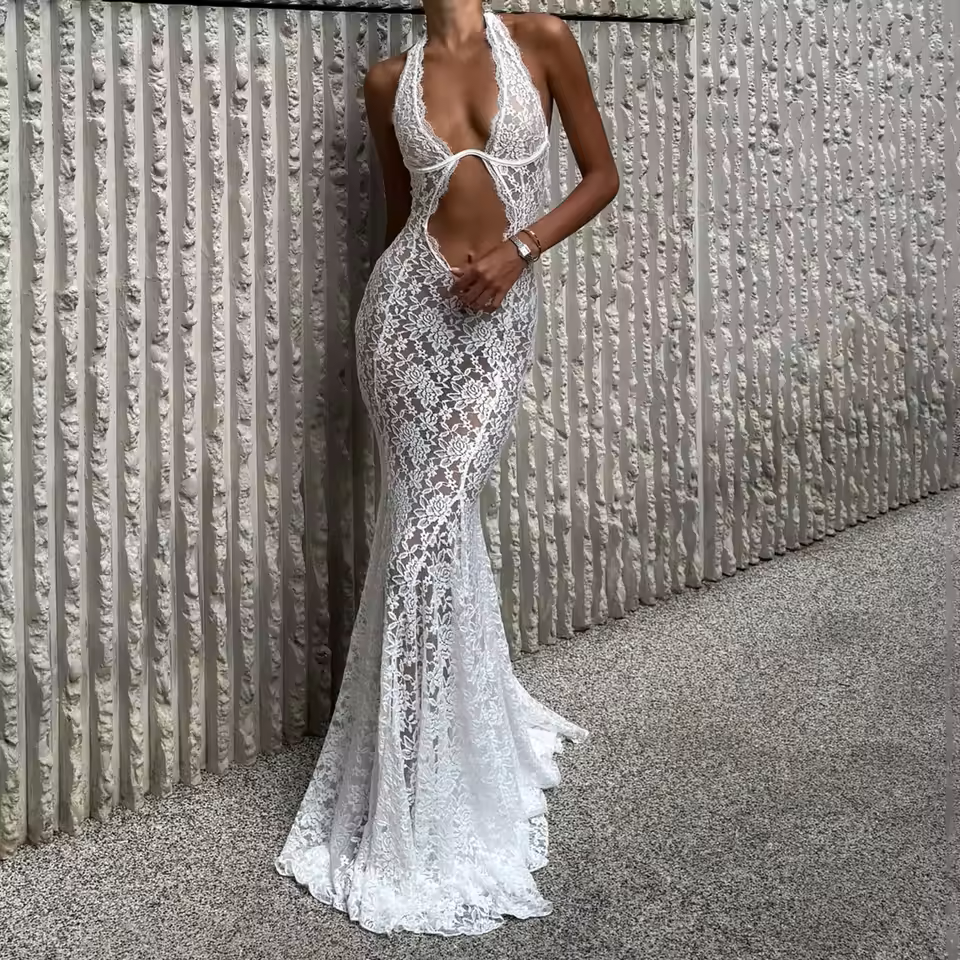 Isla White Bikini with Sheer Lace Skirt – Resort Vacation Wear