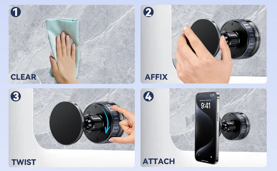 "Waterproof Magnetic Shower Phone Holder – 360° Suction Mount for Bathroom & Mirror Viewing"