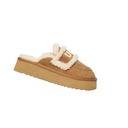 UGG Erin Platform Scuffs – Women’s Chestnut Suede Wool-Lined Slip-On Slippers
