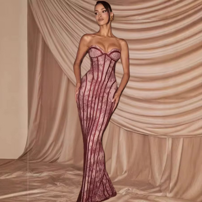 burgundy maxi dress for women
elegant wine color dress
luxury evening gown burgundy
long formal dress outfit