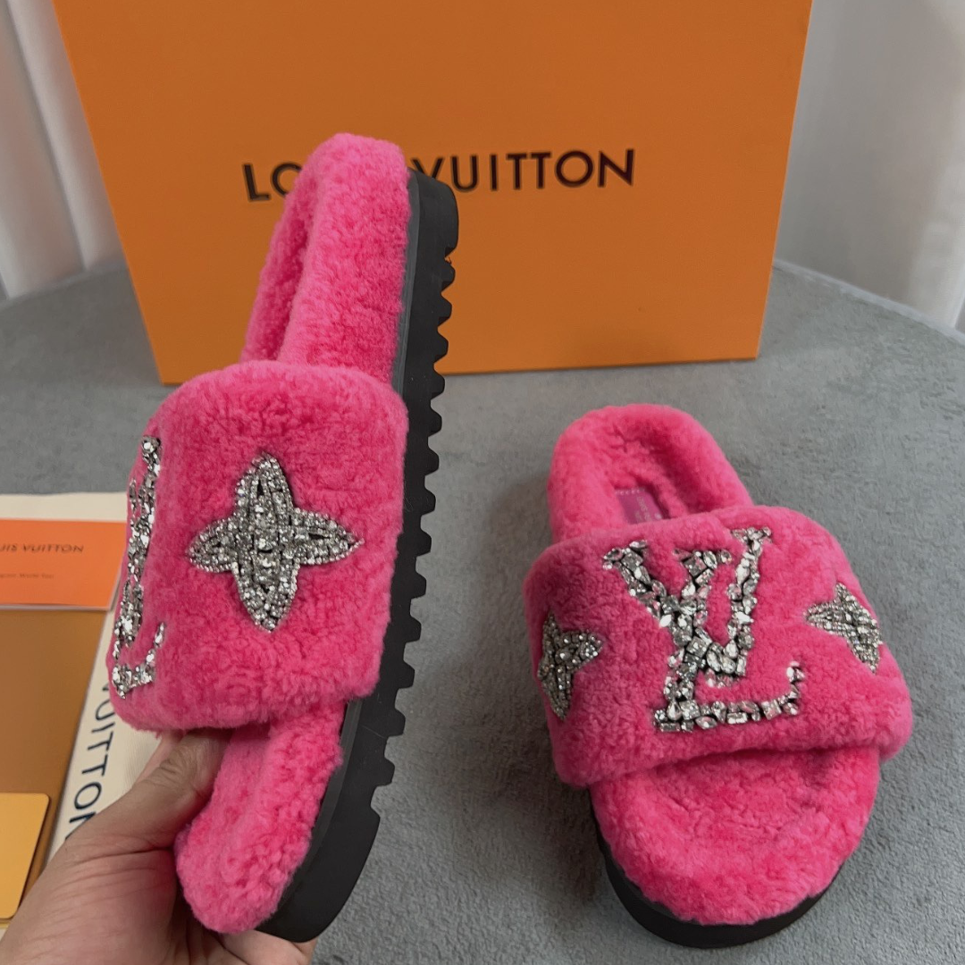 Luxury shearling fur mules for women available in multiple colors and styles