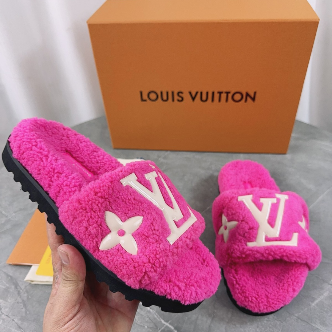Luxury shearling fur mules for women available in multiple colors and styles