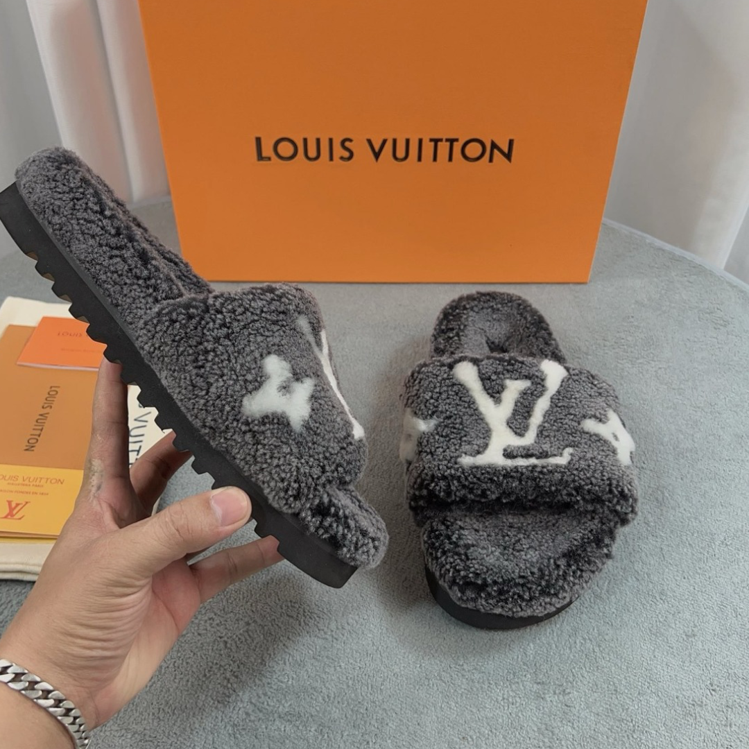 Luxury shearling fur mules for women available in multiple colors and styles