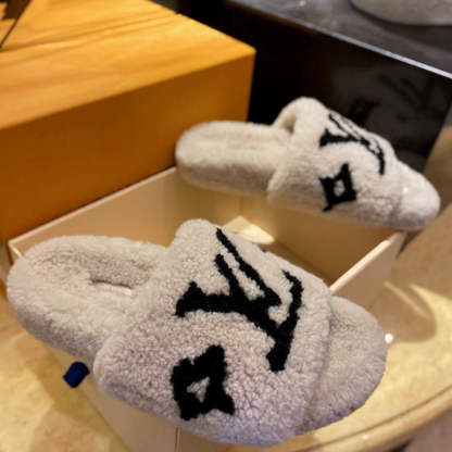 Luxury shearling fur mules for women available in multiple colors and styles