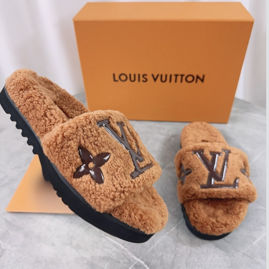 Luxury shearling fur mules for women available in multiple colors and styles