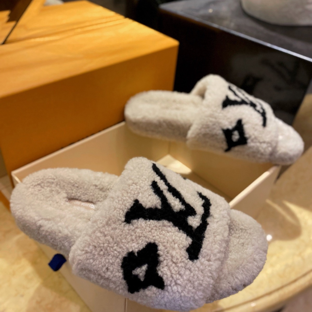 Luxury shearling fur mules for women available in multiple colors and styles