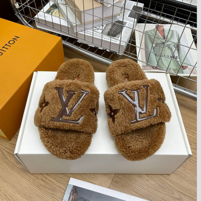 Luxury shearling fur mules for women available in multiple colors and styles