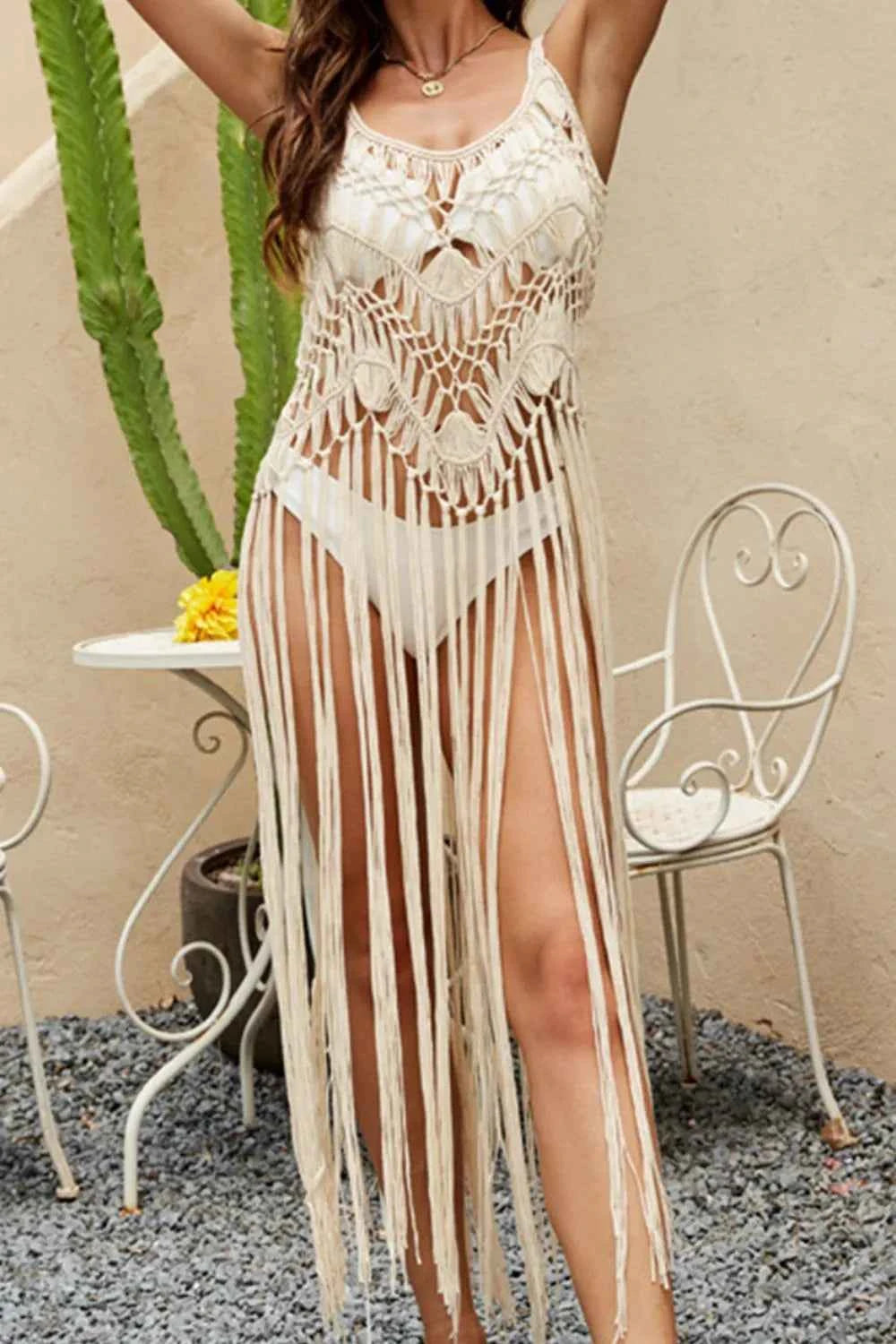 Effortless Beach Glam with Our Cutout Fringe Cover-Up