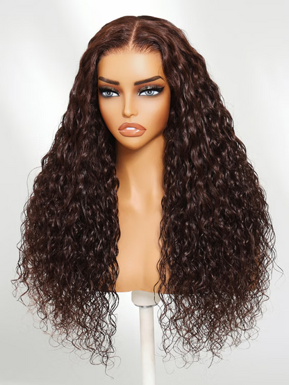 Side view of Smoky Auburn Water Wave Lace Wig – Natural Volume and Shine

