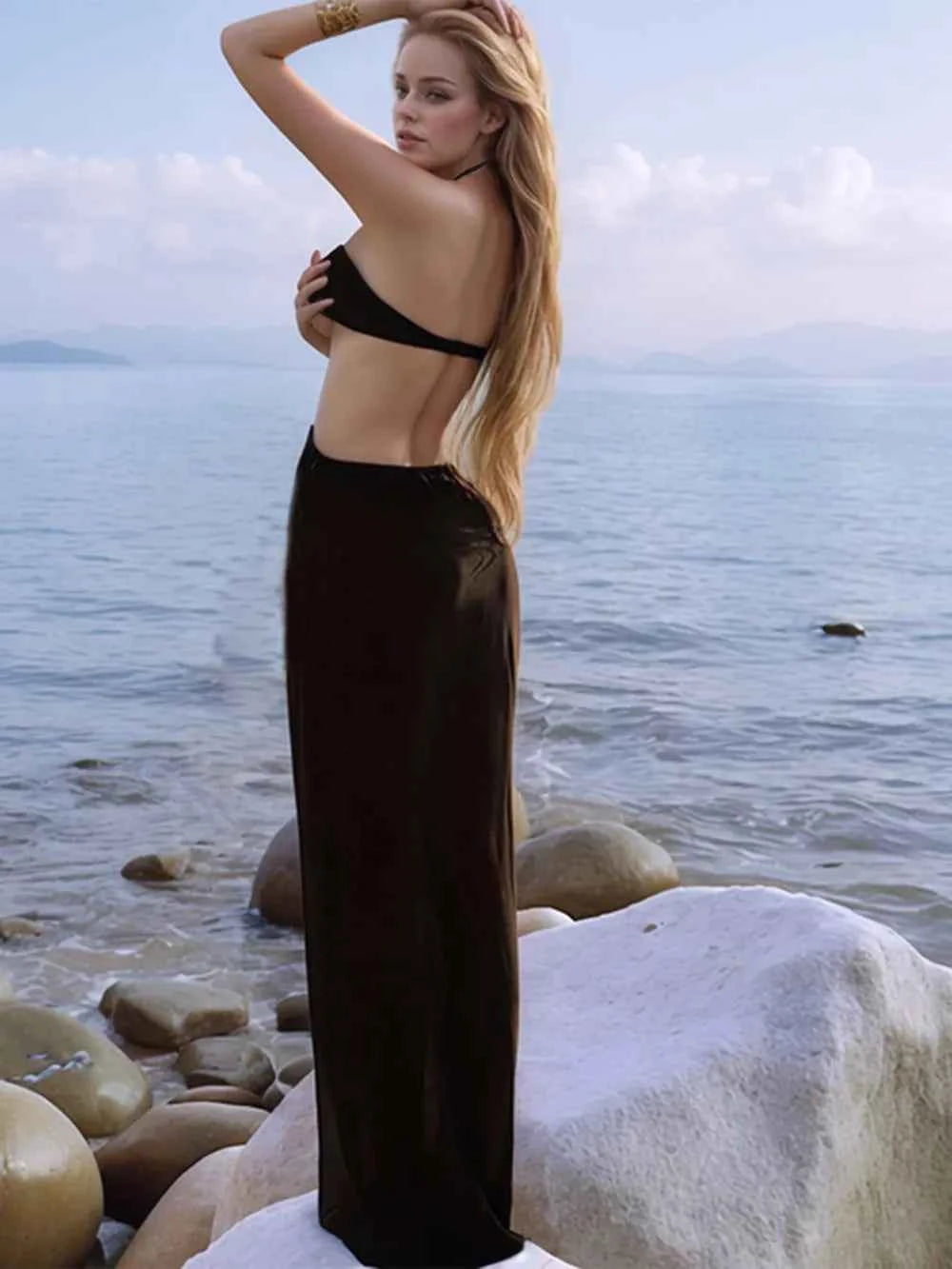 Elevate Your Summer Style with Our Backless Halter Neck Cover-Up Dress