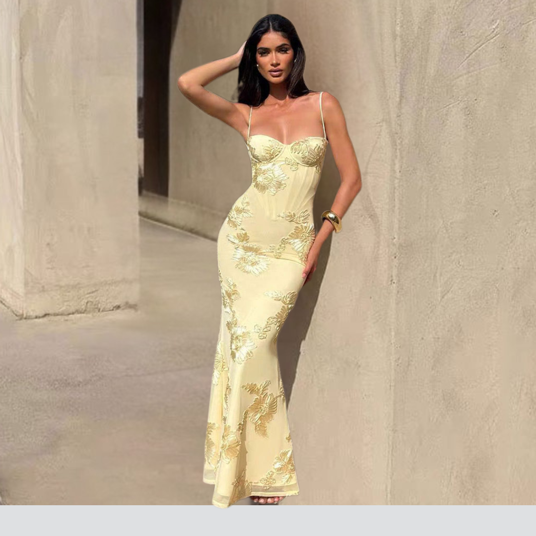 Ariana Print Maxi Dress – Sexy Spaghetti Strap Backless Bodycon Dress for Women
