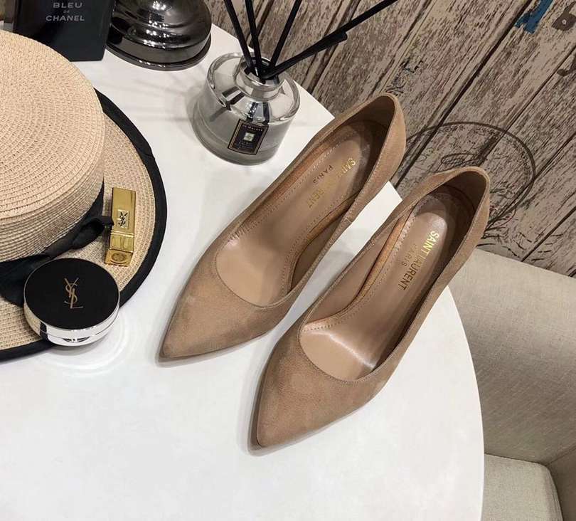 Detail of leather strap and heel of Vivienne pumps  
