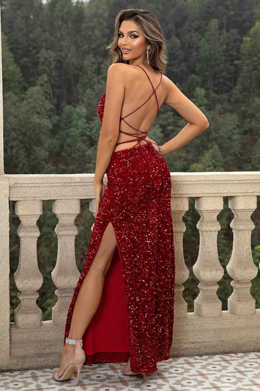 Midnight Glimmer Dress: Dazzling Backless Gown for Unforgettable Nights