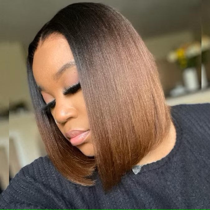 Side angle of ODI-ONE lace wig showing soft ombre blend and natural texture