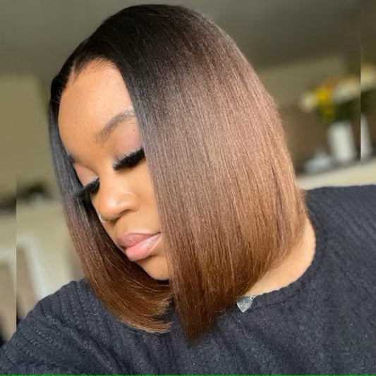Side angle of ODI-ONE lace wig showing soft ombre blend and natural texture