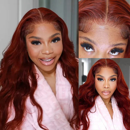 "7x5 Reddish Brown Body Wave Glueless Wig – Pre-Bleached Knots, Easy Wear & Go!"