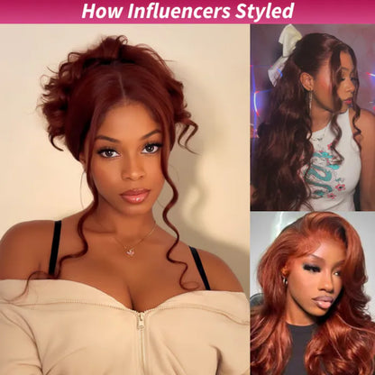 "7x5 Reddish Brown Body Wave Glueless Wig – Pre-Bleached Knots, Easy Wear & Go!"