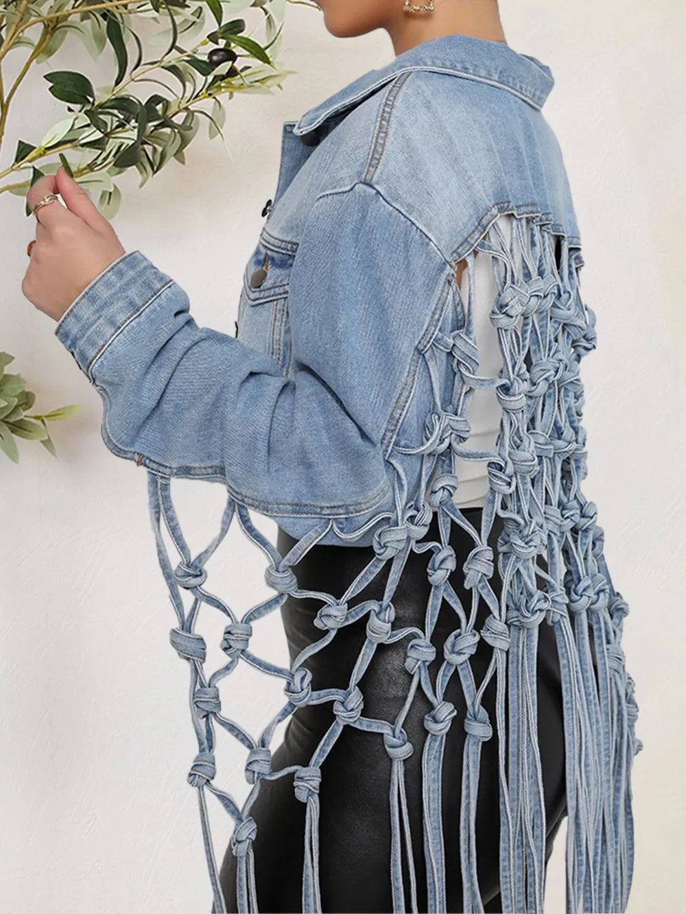 Model wearing tie-waist button-up denim jacket with pockets – ODI-ONE FASHION
