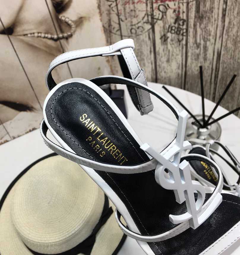 Strappy Yves Saint Laurent style white heel  