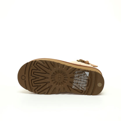 UGG Ultra Mini Belted Platform Boots – Chestnut Suede Side View
Women’s UGG Ultra Mini Belted Platform – Front and Back
Chestnut Suede UGG Ultra Mini with Platform Sole
