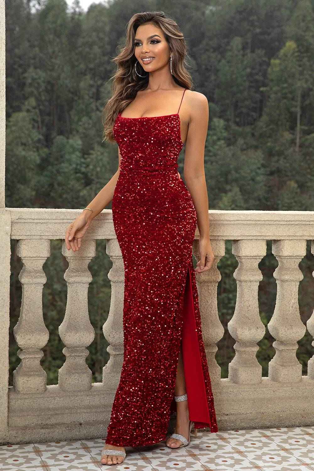 Midnight Glimmer Dress: Dazzling Backless Gown for Unforgettable Nights