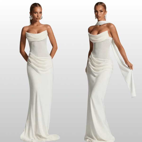 Seraphina White Maxi Dress Elegant Strapless Backless Gown