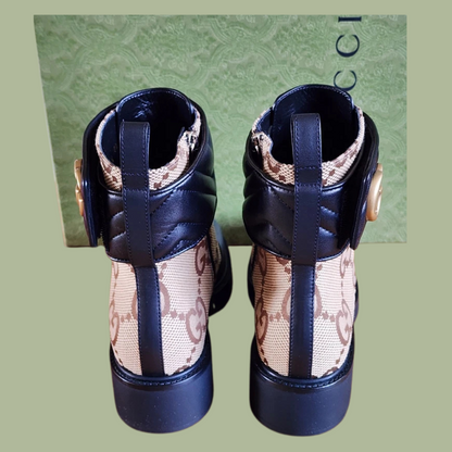 Gucci Macro GG Combat Boots Black Ebony – Authentic Designer Luxury Footwear
