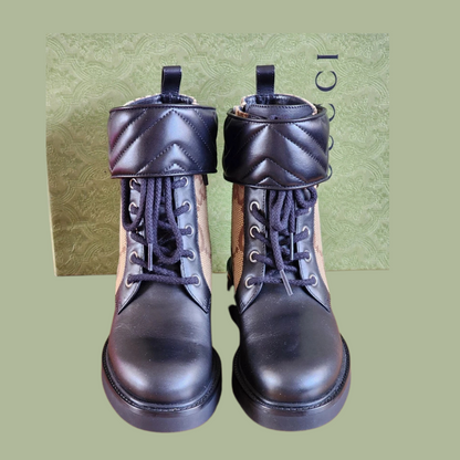 Gucci Macro GG Combat Boots Black Ebony – Authentic Designer Luxury Footwear
