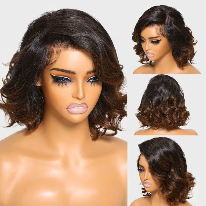 "13x4 Pre-Everything Lace Front Wig – Spiral Curls, Ombre Black to Chestnut Brown, Put On and Go Human Hair"