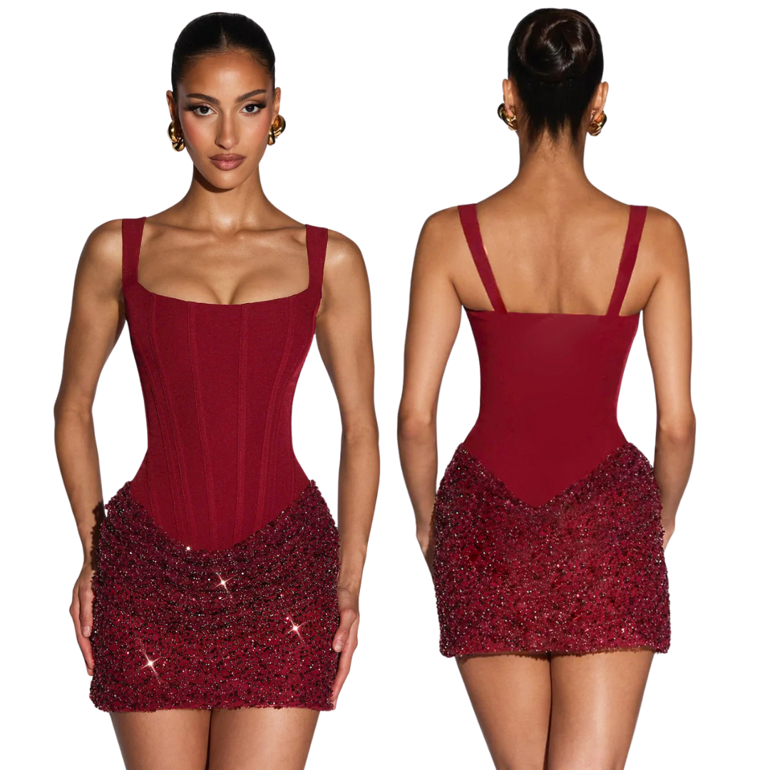 Noelle Mini Dress in Burgundy bodycon mini dress for women
