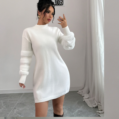 Aurora White Knit Sweater Dress – Elegant Turtleneck Pullover