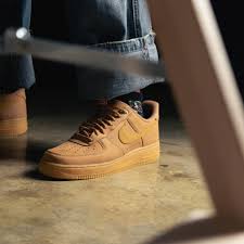 Nike Air Force 1 ’07 Flax Wheat Premium Nubuck Sneakers with Gum Sole
