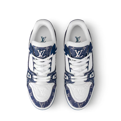 Louis Vuitton LV Trainer Low Sneakers Blue Leather – Side View
Louis Vuitton LV Trainer Luxury Sneakers – Top View
Louis Vuitton LV Trainer Blue Leather Men’s Shoes EU 42
