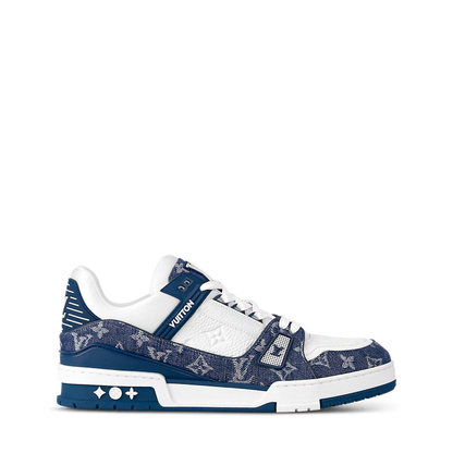 Louis Vuitton LV Trainer Low Sneakers Blue Leather – Side View
Louis Vuitton LV Trainer Luxury Sneakers – Top View
Louis Vuitton LV Trainer Blue Leather Men’s Shoes EU 42
