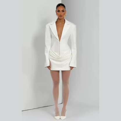 Aria Deep V Bodycon Dress – elegant long sleeve slim-fit women’s dress for evening or party wear
